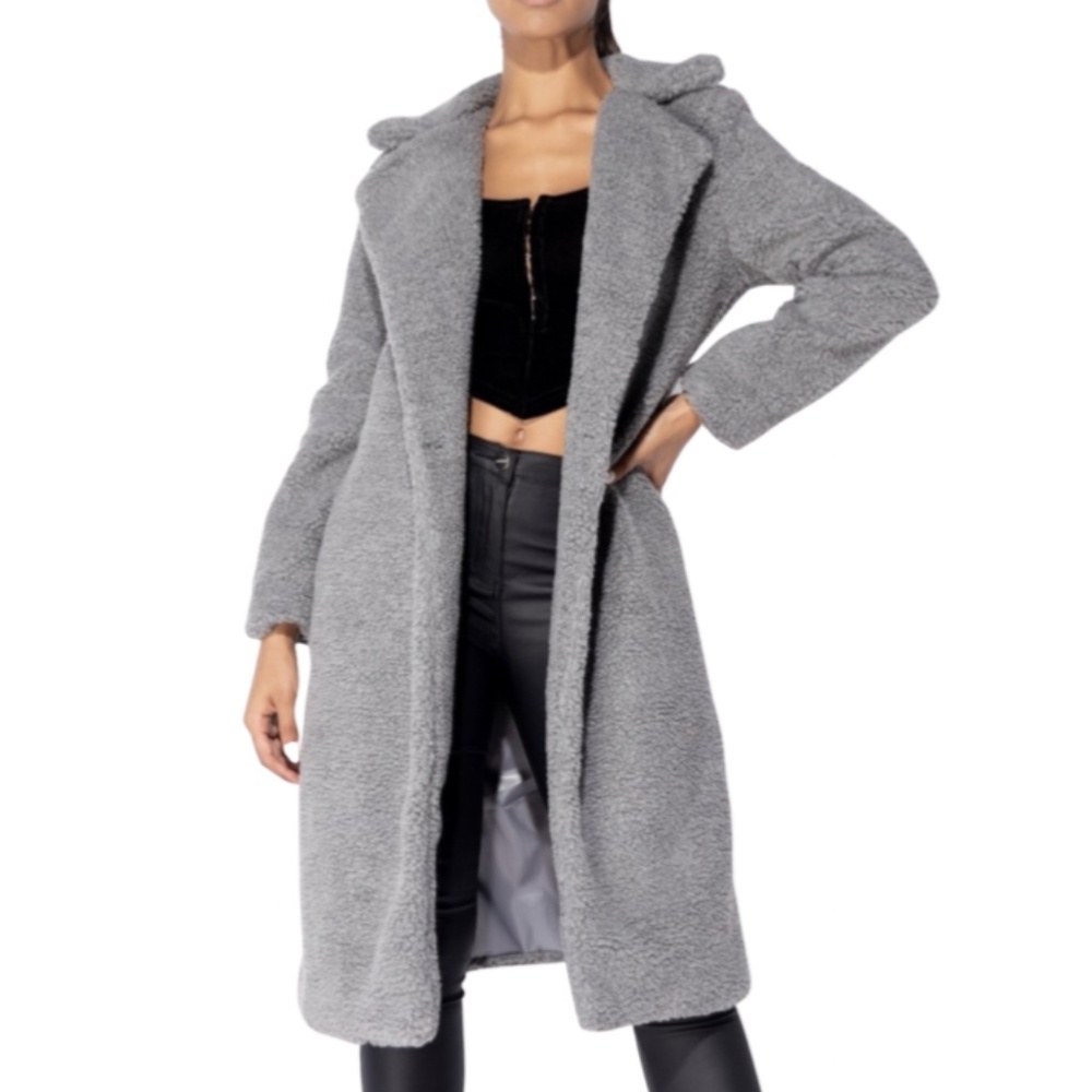 Longline Borg Teddy Coat Gray NWT Ask me for sizes Left.